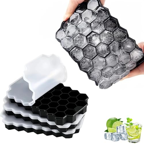 Ceeyoll 2 Pcs Bac à Glaçons en Silicone Avec Couvercle, Bac à Glaçons en Silicone Empilable,Glacons Moule Bac Glacon Bebe Diversification,Peut Congeler Des Glaçons, Adapté Aux Cocktails.