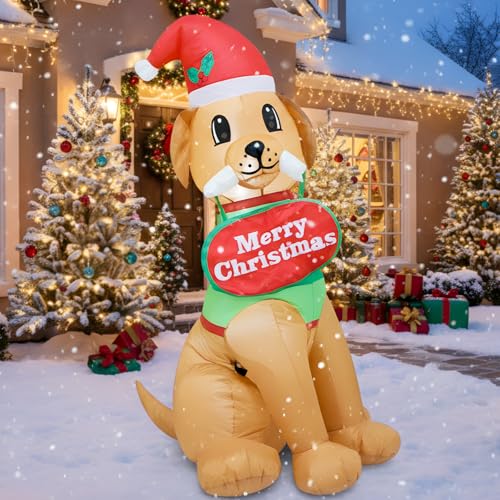 Aufblasbarer Hund mit Merry Christmas Schild & LED-Beleuchtung - 122...
