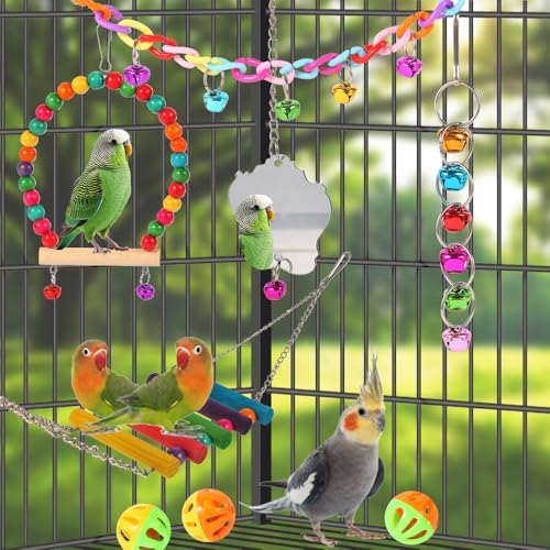 Bird Toys for Parakeets, Parrots, Conures, Cockatiels, — top-down angle highlighting key features