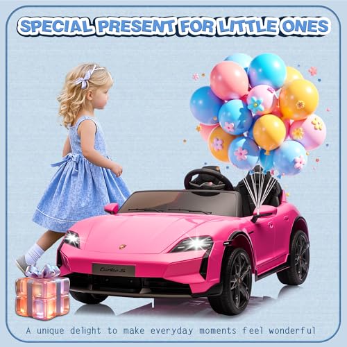 NEECHIPRO 2 Seater Ride on Toy for Big Kids, 24V 7AH Licensed Porsche Taycan Turbo S Ride On Car, Kids Electric Vehicle Toy w/Remote Control, USB/MP3 Music, Spring Suspension, LED Lights, Pink