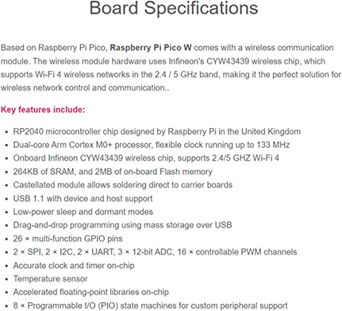 Image of Raspberry Pi Pico W, Built-in WiFi Support 2.4 /5 GHZ Wi-Fi 4, Based on Official RP2040 Dual-core Processor,Dual-core Arm Cortex M0+ Processor