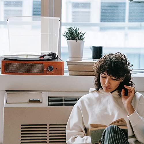 Mersoco Bluetooth Record Player Belt-Driven 3-Speed Turntable, Vintage Vinyl Record Players Built-in Stereo Speakers, with Headphone Jack/Aux Input/RCA Line Out, Wooden