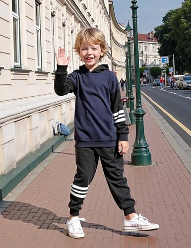 Image of Toddler Boy Clothes Long Sleeve Colorblock Hoodie Sweatsuits Tops and Pants 2Pcs Winter Outfits Boys Fall Clothes