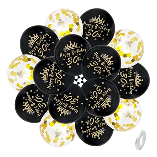 RichMoho Black Gold 30th Birthday Balloons Men Women Happy 30th Birthday Party Deocorations Black Gold 30 Happy Birthday Ballloons 12 Inch 20 Pack