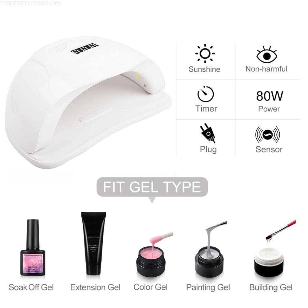 Kit de esmalte de uñas profesional de 80 W UV + LED lámpara de uñas de gel para manicura UV