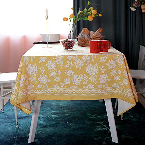 Artable Rectangle Summer Tablecloth Printed Flower Grass And Vintage Floral Patterns Table Cloth For Easter Tablecloth Picnic Outdoor Home Holiday Long Dining Kitchen (Yellow, 60 X 104 Inch) #TOP2
