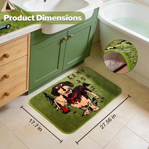 Percozzi Camp Dog Bath Rugs Happy Camper Mat for RV Dry Bath, Dachshund Absorbent Bath Mat with Tent & Forest Indoor Mats Non Slip TPR Backing Medium to Large RV 27.5 x 17.7 Inches — view 2