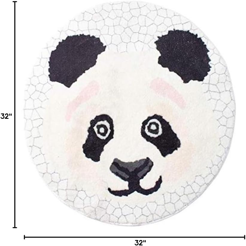 Fennco Styles Kids Cartoon White Panda Shag Area Rug 32" Round - Animal Design Soft Non-Slip Fleece Play Mat for Boys Girls Bedroom Décor, Kids Playroom, Living Room, Nursery Décor