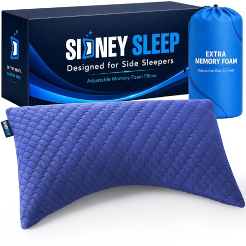 Image of Sidney Sleep Adjustable Curved Pillows for Neck and Shoulder Support with Extra Shredded Fill - Cervical Contour Pillow for Side and Back Sleepers - Queen Size 19 inch x 29 inch - CertiPUR-US Certified (Blue)