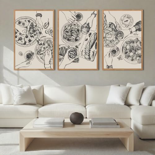 BINCUE Framed Food Wood Wall Art Set of Three Modern