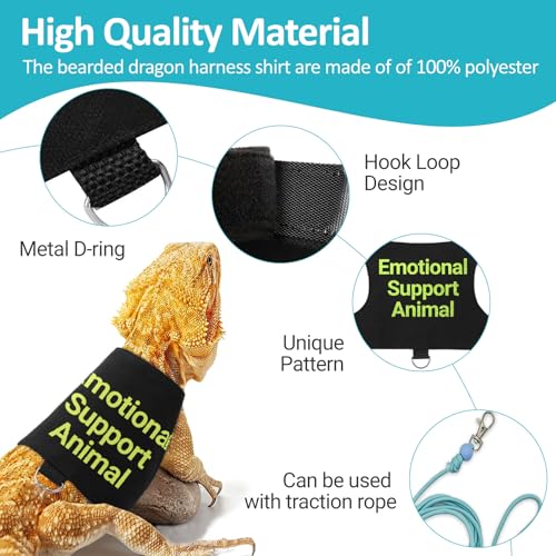 Image of Bearded Dragon Lizards Clothes with Leash Set - Cute Lizard Reptile Small Animal Adjustable Harness Clothes for Walking Outdoor Security Costume Photo Prop(Green