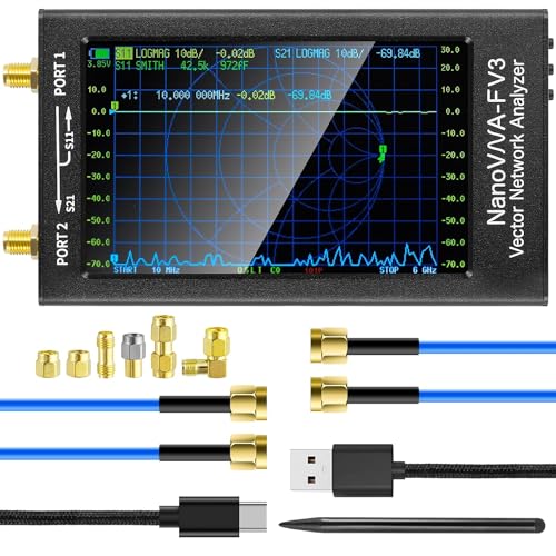 NanoVNA-F V3 Vektor-Netzwerkanalysator Neue Aktualisierte Antenne 1KHz-6GHz MF HF VHF UHF SHF 4.3' mit Parametermessung S Stationäre Wellenverhältnis Spannung Phase Verzögerung Grafik Smith