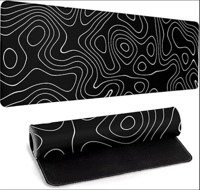 Image of Saco XXL Gaming Mouse Pad for PC - Large Desk Mat 900x400x3mm, Extended Non-Slip Rubber Base, Waterproof Surface, Topographics Design, Big Keyboard Mouse Pad for Office & Home Setup