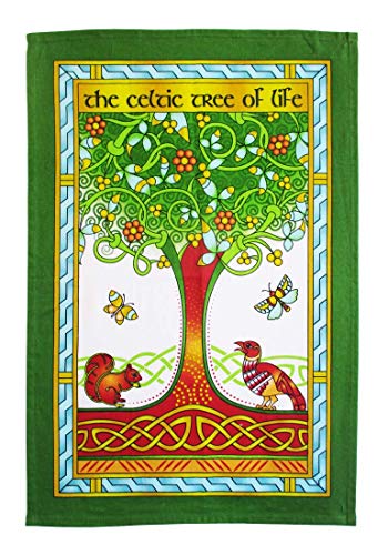 Irish Set Of Tea Towel And Pot Holder - Kitchen Textiles Tree Of Life 100% Cotton Hot Pad - H 22 Cm W 22 Cm & Dishtowel H 75 Cm W 50 Cm Dish Cloths Machine Washable And Highly Durable #TOP1