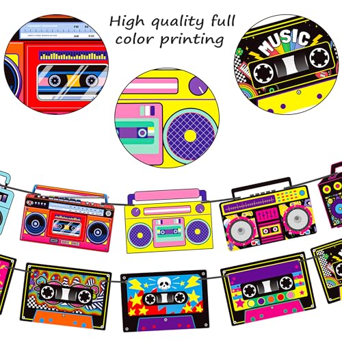 Image of Cassette Tape Party Banners Boom Box Party Decorations 4PCS Radio Boombox Cutout Banners 1980s Cassette Tape Party Decorations for 80's 90's Hip Hop Music Birthday Party Supplies