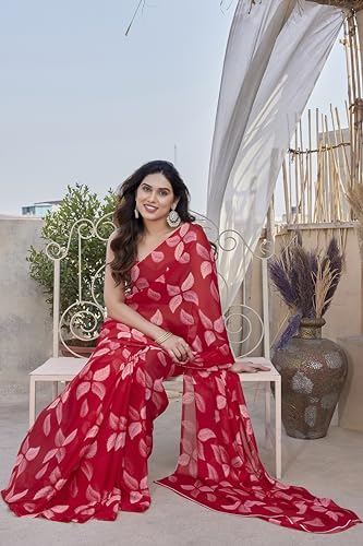 Image of MIRCHI FASHION Saree for Woman Chiffon Floral Printed | Lightweight Comfortable Daily Wear Women's Sari with Unstitched Blouse Piece (Available in 15 Colors)