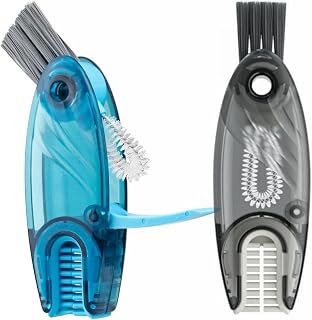 4 in 1 Cup Lid Cleaning Brush Set Multifunctional Bottle Brush Cleaner Tiny Bottle Cup Lid Brush Straw Cleaner Tools Mini Silicone Bottle Cup-Holder Cleaner with Hook Remover Blue & Grey