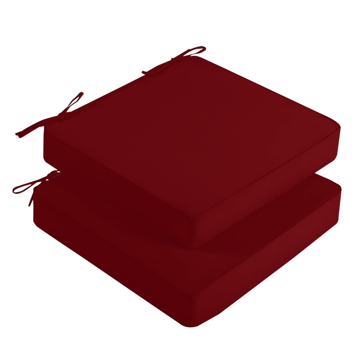 downluxe Outdoor Chair Cushions for Patio Furniture, Waterproof Square Corner Memory Foam Patio Chair Cushion with Adjustable Ties and Portable Handle, 19" x 19" x 3", Burgundy, 2 Pack