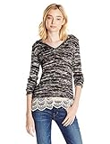 Jolt Women's Printed Hooded Long Sleeve Tunic Top with Lace Hem