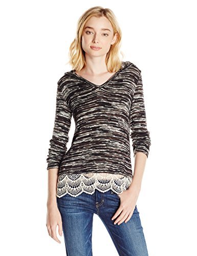 Jolt Women's Printed Hooded Long Sleeve Tunic Top with Lace Hem