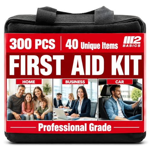 M2 BASICS 300 Piece First Aid Kit w/Durable Bag for Home, Business, Office