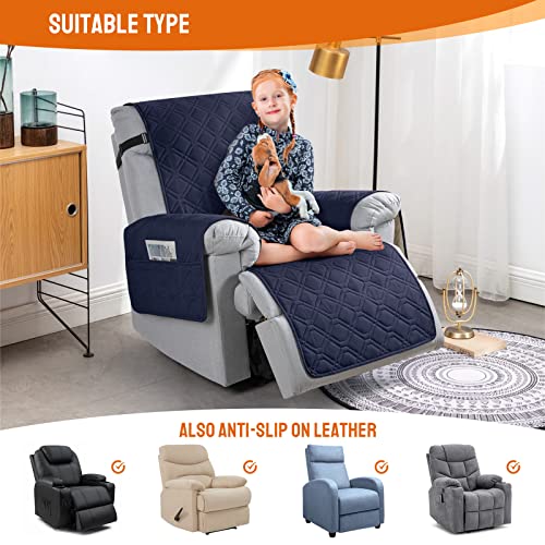 Image of VANSOFY 100% Waterproof Recliner Chair Covers, Recliner Cover Non-Slip Dog Chair Cover Furniture Protector Washable Slipcover with Pocket, Elastic Straps for Pets, Dogs(Dark Blue, 28 inch)