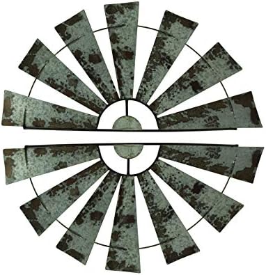 Special T Imports Set of 2 Galvanized Metal Half-Windmill Wall Sculptures Large Rustic Home Decor Country Farmhouse Art Decorations 34 Inches Long