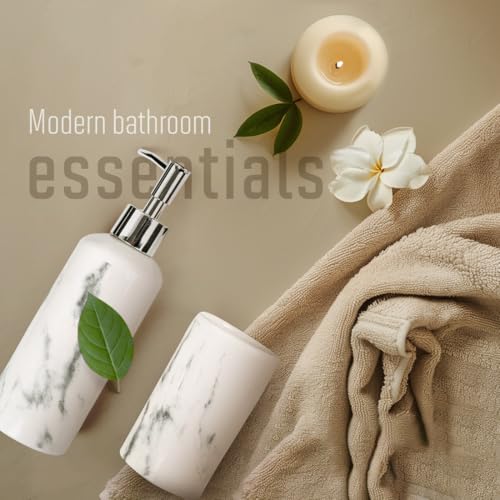 Bodico 3-Piece Marble Bathroom Accessory Set with Soap Dispenser, Soap Dish, and Toothbrush Holder, Modern Ceramic Design, Stylish Bathroom Decor and Organizer Set, White by Bodico - Image 5