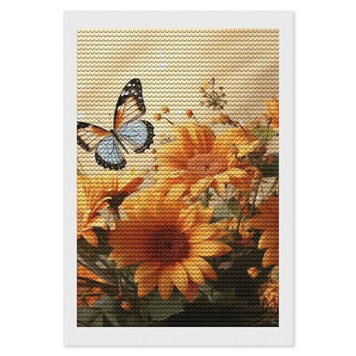 Kit d'art diamant tournesol et papillon broderie diamants ronds DIY pour adultes
