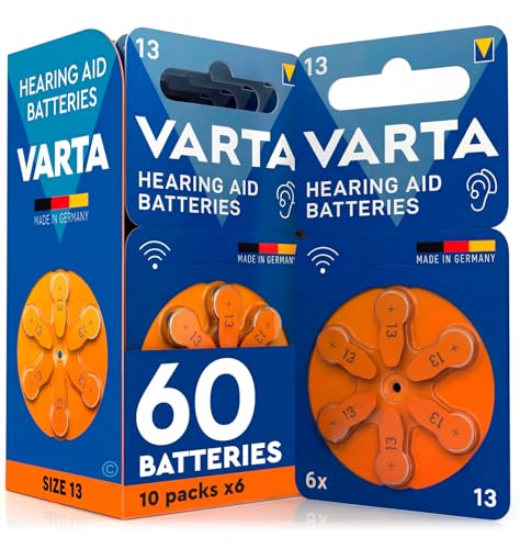 60 Piles Auditives Taille 13 (Orange) PR48 VARTA Zinc Air Tension Stable Longue Durée Résistantes aux Fuites Compatibles avec Tous Dispositifs Made in Germany - 10 Blisters de 6 Piles