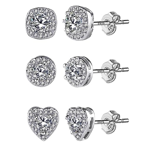 White Gold Plated Round Square Heart Cubic Zirconia Simulated Diamond Halo Stud Earrings Globosenpur Big Silver Stud Earrings For Women Men Girls #TOP29