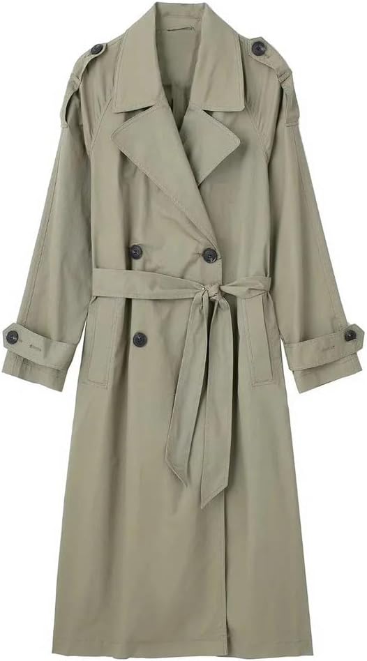 REHJJDFD Women's Double-Breasted Medium And Long Drape Loose Casual Trench Coat