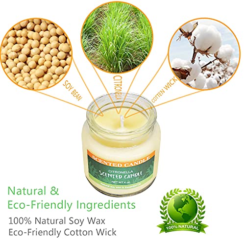 Uwax 4 Pack Citronella Candles Outdoor Indoor, 4.0Oz Soy Wax Glass Jar Candles For Patio Yard Home, Portable Travel Tin Candle For Summer Camping Holiday #TOP4