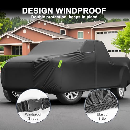 Image of X AUTOHAUX Waterproof Truck Car Cover for 229-242 Inch Trucks All Weather Protection Anti-UV Windproof with Left Side Zipper and Mirror Pockets