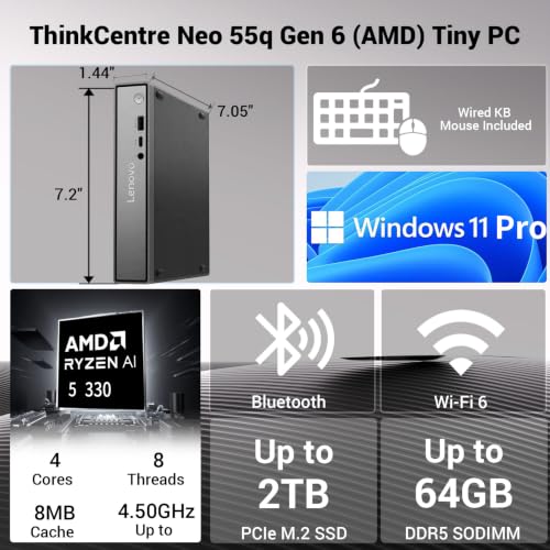 Image of Lenovo ThinkCentre neo 55q Gen 6 AMD Ryzen AI 5 330 MFF Business Desktop