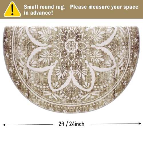 Image of Carvapet 2ft Round Rug Brown Vintage Washable Low Pile Small Rugs