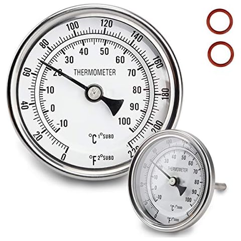 Dial Thermometer, Stainless Steel Thermometer for Home Brewing, 1/2 NPT Kettle Thermometer with Lock Nut & O-Ring(3" Face) Cover