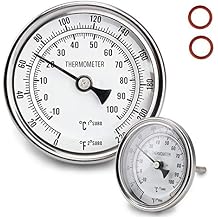 Stainless Steel Kettle Thermometer for Home Brewing, 1/2 NPT with Lock Nut & O-Ring 3" Face