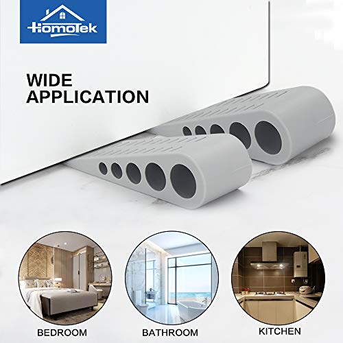 Homotek 2 Pack Wedge Rubber Door Stops Door Chucks Stoppers Wall Protector For Floor & Bottom Of Door With Self Adhesive White Holder, 5"X1-9/16"X1-5/16" (Gray) #TOP5