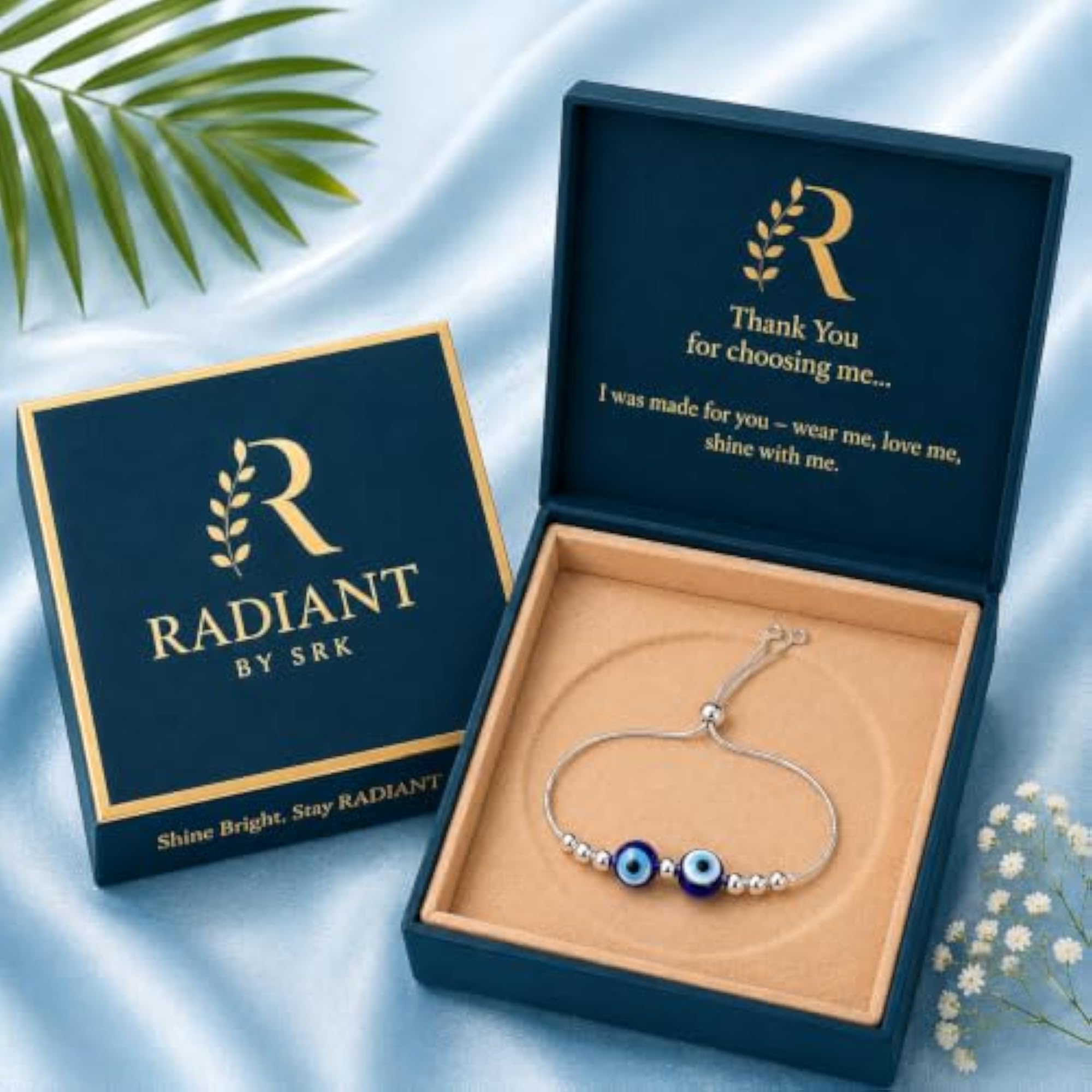 Silver Double Evil Eye Adjustable Bracelet, Gift for Women