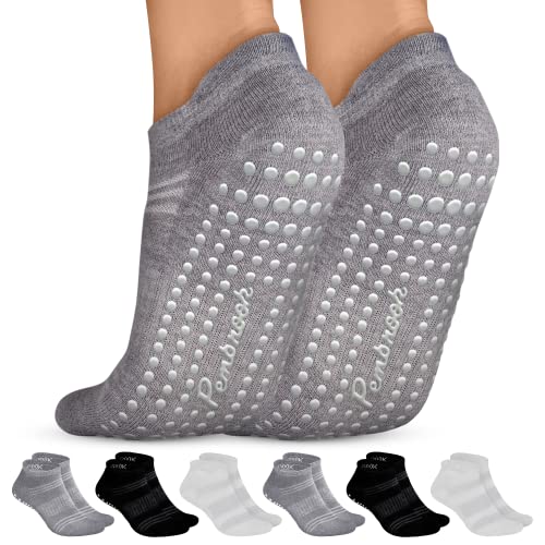 Pembrook Grip Socks for Women and Men - 6 Pairs Barre Socks with Grips for Women | Gripper Socks for Women | Yoga Socks for Men | Pure Barre Socks | Non Slip Socks Mens