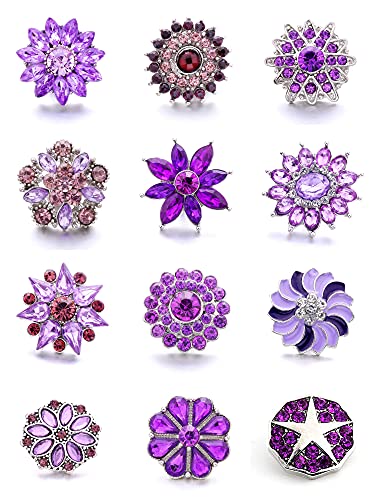 Lovglisten 12Pcs Mixed Random 18Mm Flower Snap Button Jewelry Charms Diy Accessories (Purple) #TOP16