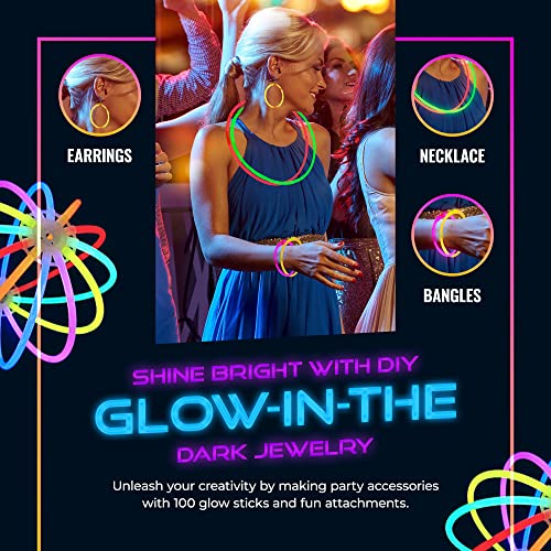 210 PCS Colorful Glow Sticks Party Pack - 100 8\' Glow Sticks, 100 Connectors, Fun Accessories - Party Supplies - Glow The Dark Glowing Sticks Fun Party Pack with 8\" Glowsticks, Connectors For Weddings