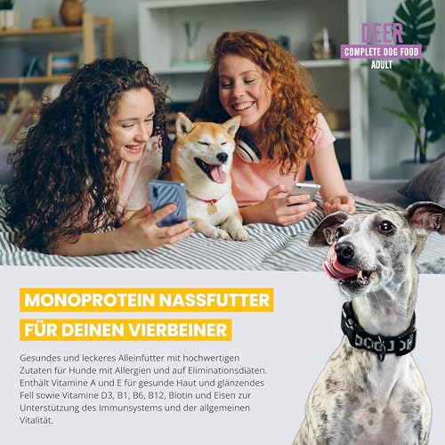 JOHN DOG Hundenassfutter Pure Black Hirsch - Premium Getreidefreies Hundefutter mit 96% Fleisch - Monoprotein Nassfutter für ausgewachsene Hunde 6 x 400g