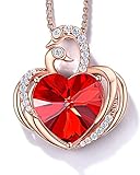 JD&P Swan Love Heart Pendant Necklace for Women Girls, 18k Gold Plated July Crystal Birthstone Neckl