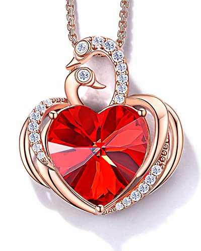 Jd&P Swan Love Heart Pendant Necklace For Women Girls, 18K Gold Plated July Crystal Birthstone Necklace, Rose Gold Tone Jewelry Christmas Gifts For Mom Grandma, 18+2 Inch Box Chain #TOP10