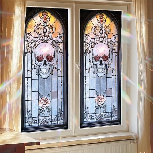 Vinilo Decorativo Ventana Calavera y Rosa 17.7x39.3 in miniatura 7