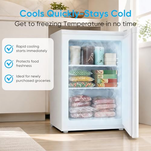 Image of TABU 3.0 Cu Ft Upright Freezer, Mini Freezer with 7 Adjustable Temp, White | Freestanding, Energy Saving, Space Saving, Low Noise, Compact Freezer with Removable Shelves