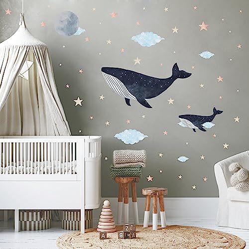 Vinilo Decorativo Ballena Acuarela para Pared 36x12 pulg miniatura 3