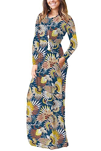 Image of EUOVMY Women's Long Sleeve Loose Maxi Dresses Casual Long Dresses with Pockets